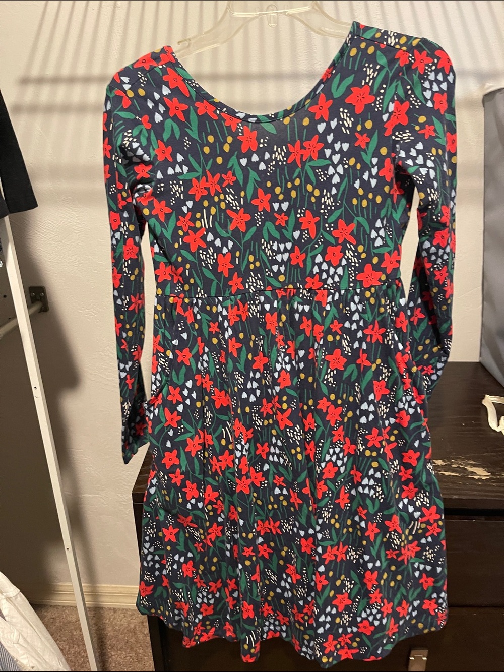 Hanna Andersson Navy Long-Sleeve Dress with Red Floral Print